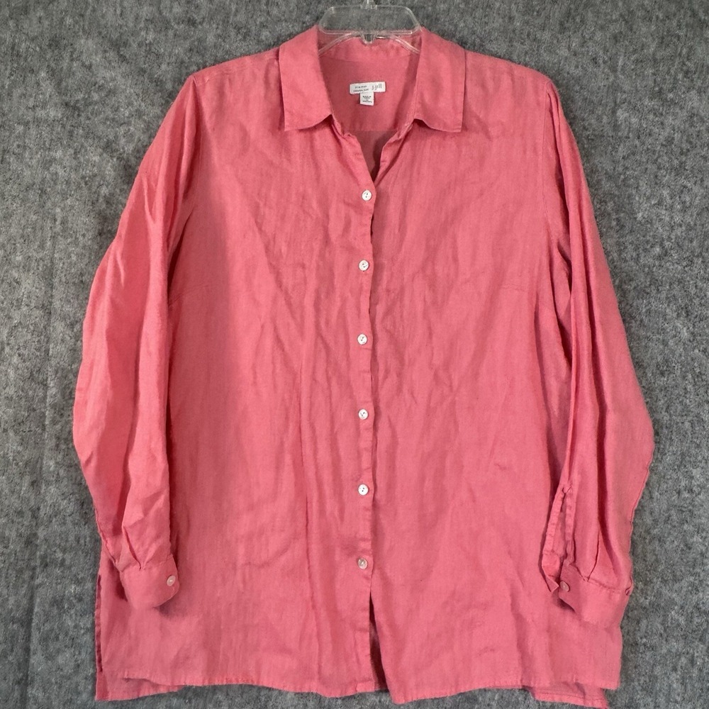 J Jill Love Linen Essential Shirt Plus 1X Button Down Pink Tunic Lagenlook Boho